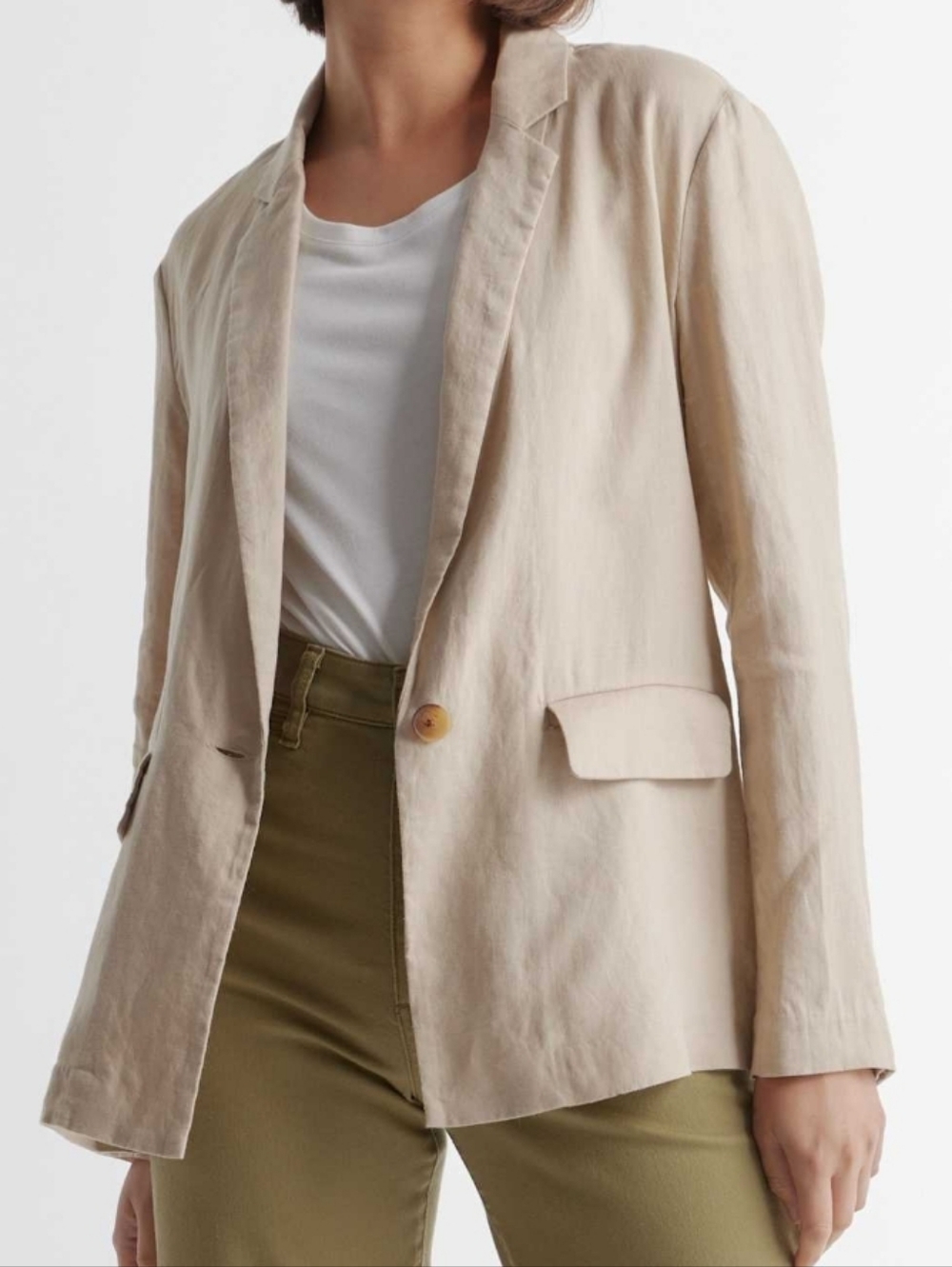 Quince Linen Blazer Driftwood sz L Women's 100% Flax Linen Weave Pockets $70